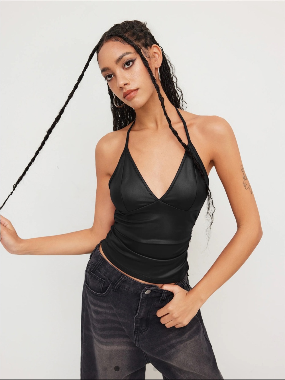 Cider Black V-Neck Halter Camisole